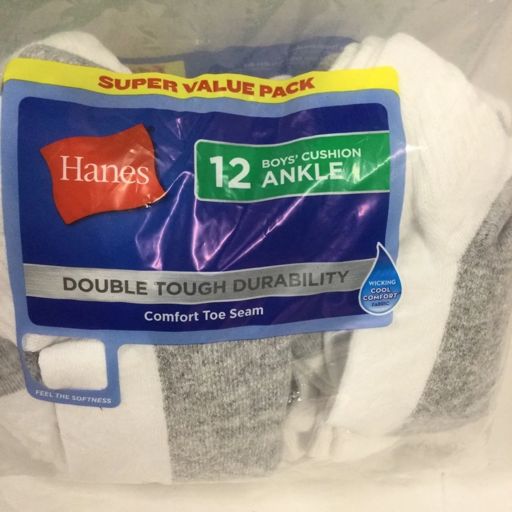 Hanes Boys White Ankle Socks - 12 Pack Sz L